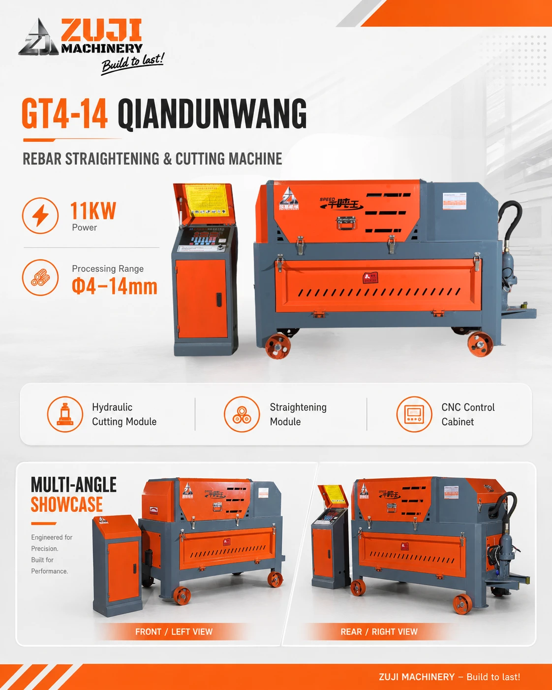 GT4-14 Heacy Duty King 11KW Rebar Straightening & Cutting Machine — Explore the details 1