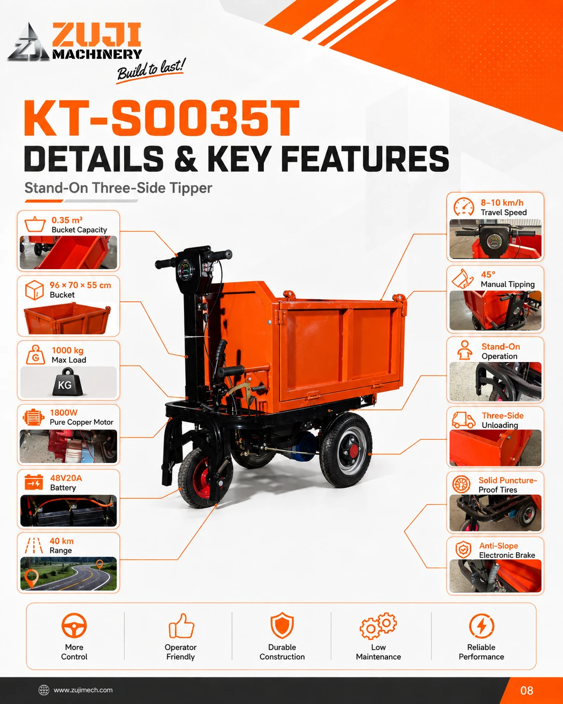 Stand On Three Side Tipper Electric Wheelbarrow — Explore the details 5